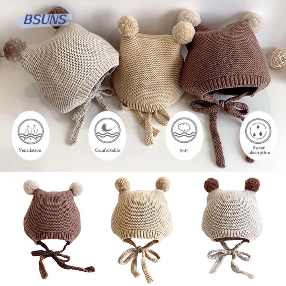 BSUNS Mũ Len Mềm Mại Đính Quả Bông Cho Bé