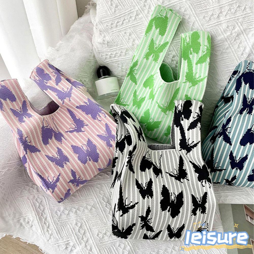 LEISURE Túi Xách Đan Len Họa Tiết Bươm Bướm Thời Trang Cho Nữ