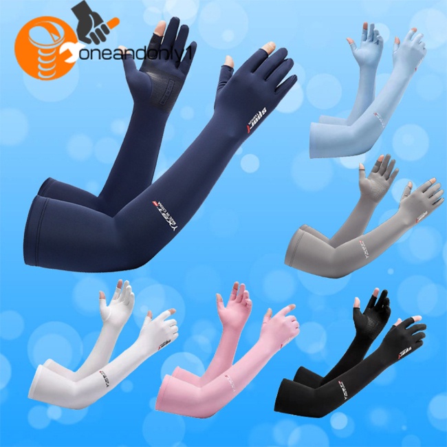 1 Cặp Găng Cánh Tay Chống Nắng Bằng Lụa Lạnh Mỏng Có Lỗ Xỏ Ngón Cái Cho Mùa Hè
