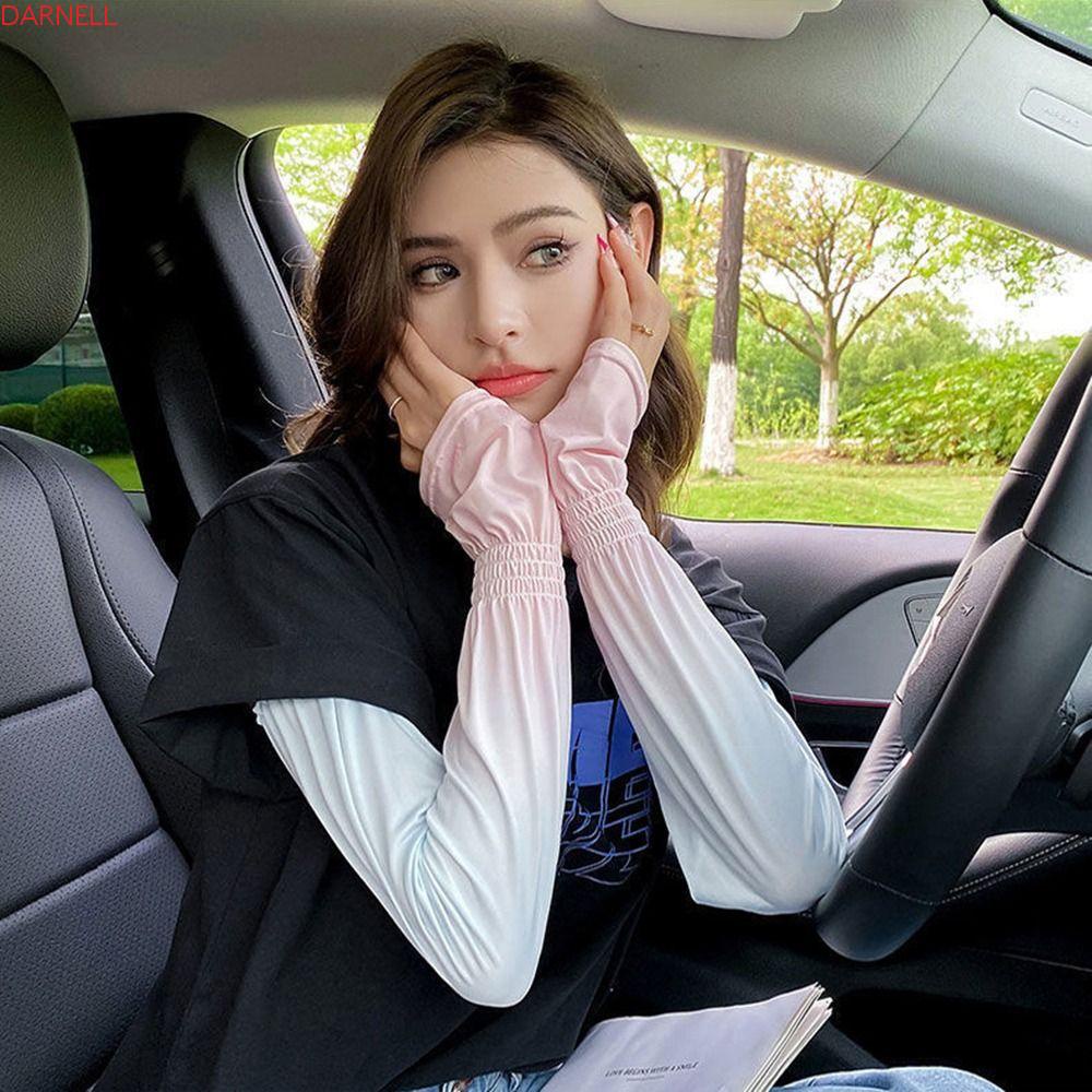 DARNELL Găng Tay Chống Nắng Bằng Lụa Lạnh Thoáng Khí Hình Vương Miện Bảo Vệ Cánh Tay Chống Tia UV Cho Nữ