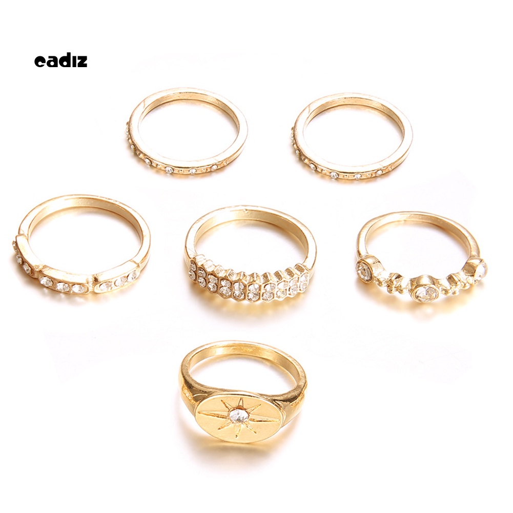 Bộ 6 Nhẫn Đính Đá Hình Mặt Trời Thời Trang Cho Nữ