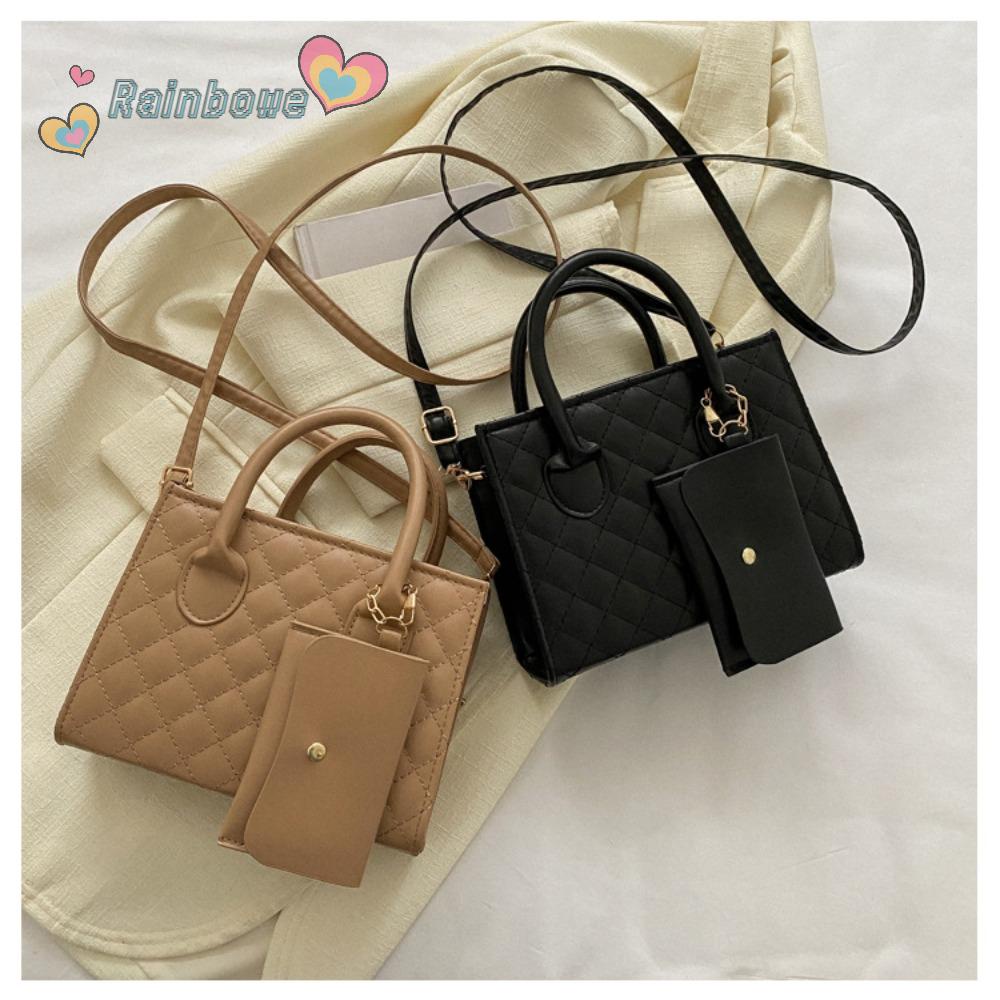 RAINBOW Túi Đeo Chéo Da PU Hình Vuông Nhỏ Màu Trơn Họa Tiết Kẻ Sọc Đơn Giản Có Khóa Kéo Cho Nữ