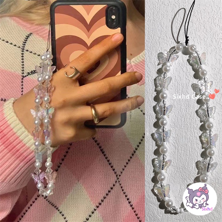 Ins Dây Đeo Điện Thoại Chuỗi Ngọc Trai Nhỏ Hình Bướm Siêu Phổ Biến sixhd Thời Trang Có Thể Được Carried With You