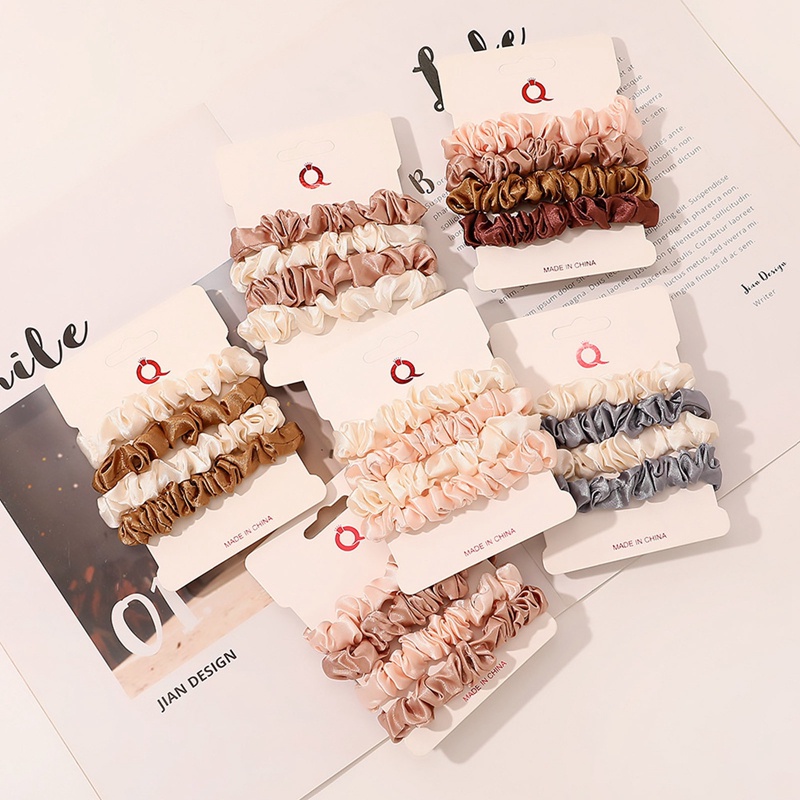 Ygt Set 4 Dây Buộc Tóc Vải Satin Màu Trơn Co Giãn Thời Trang Cho Nữ