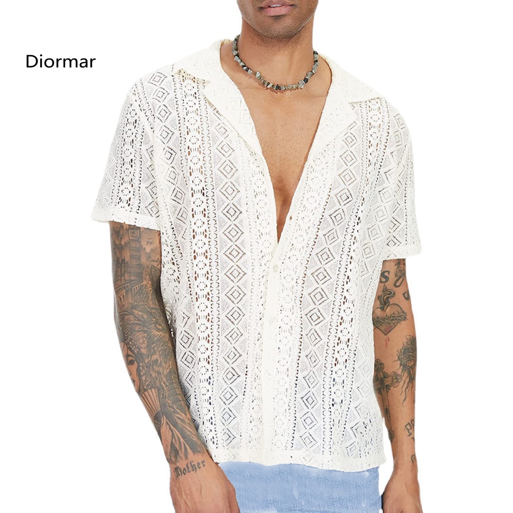 Áo Sơ Mi Tay Ngắn Dáng Rộng Màu Trơn Thiết Kế Đục Lỗ Thoáng Khí Thời Trang Mùa Hè Cho Nam