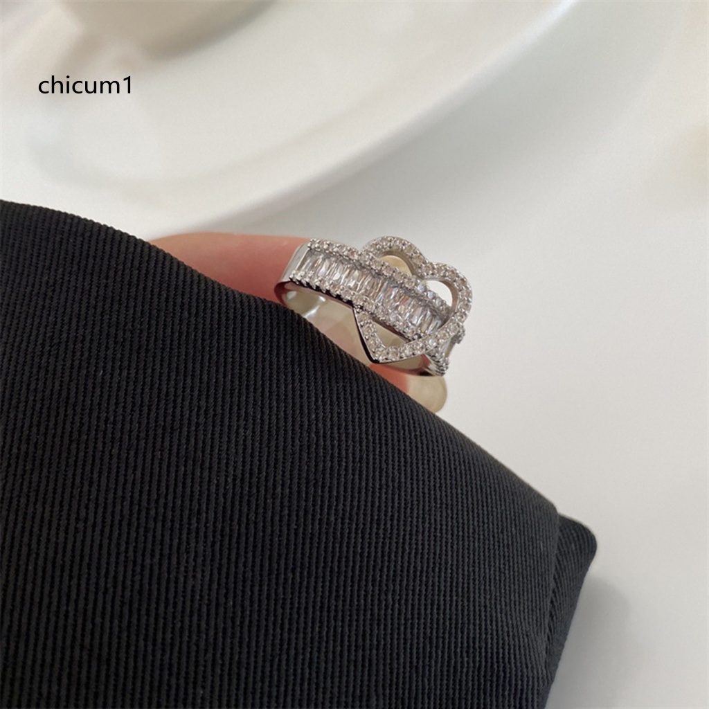 Nhẫn Đính Đá Zircon Hình Trái Tim Lấp Lánh Thời Trang Cho Nữ