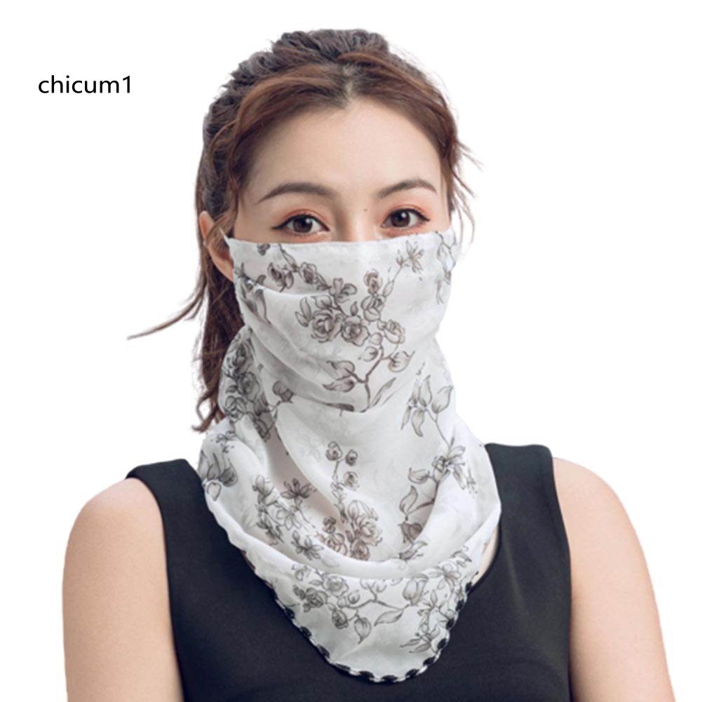 Khăn Che Mặt Và Cổ Bằng Chiffon Mỏng Chống Tia UV In Họa Tiết Hoa Hồng Cho Nữ