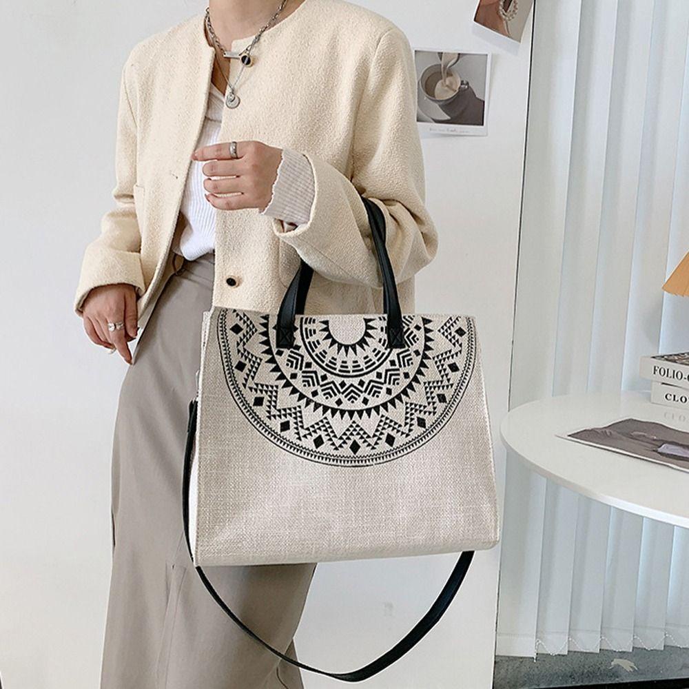 LOMBARD Túi Xách Canvas Cỡ Lớn Đa Năng In Họa Tiết Phong Cách Nhật Bản