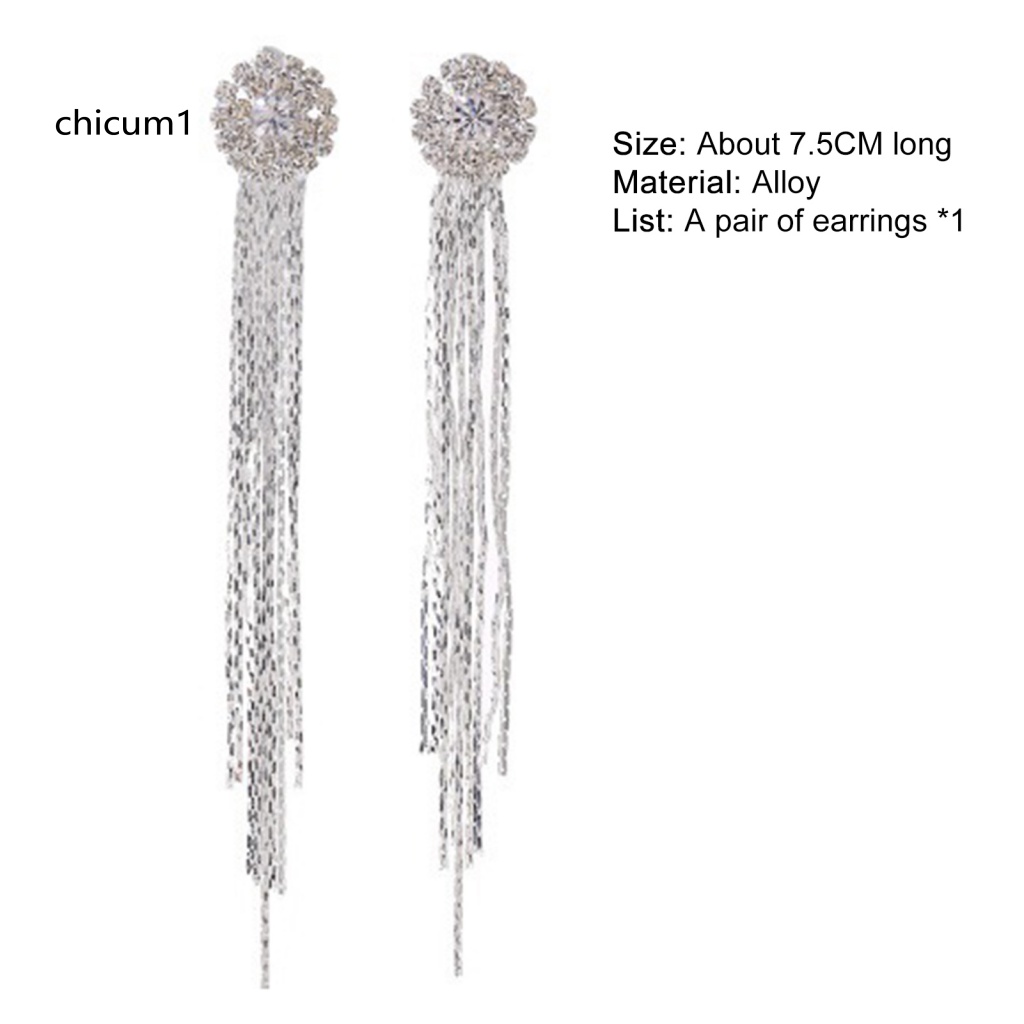 Khuyên Tai Dáng Dài Đính Đá Phối Tua Rua Thời Trang