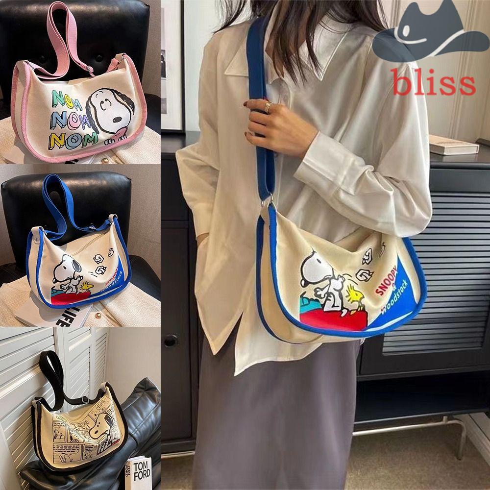BLISS Túi Đeo Chéo Vải Canvas Cỡ Lớn In Họa Tiết Hoạt Hình Snoopy Dễ Thương Cho Mẹ Bỉm Sữa