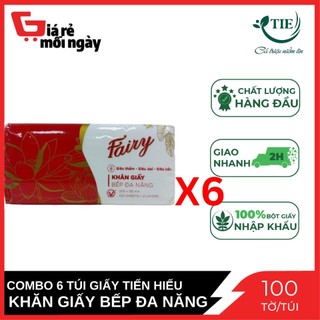 Combo 6 gói giấy bếp đa năng fairy đỏ gói 100 tờ 2 lớp