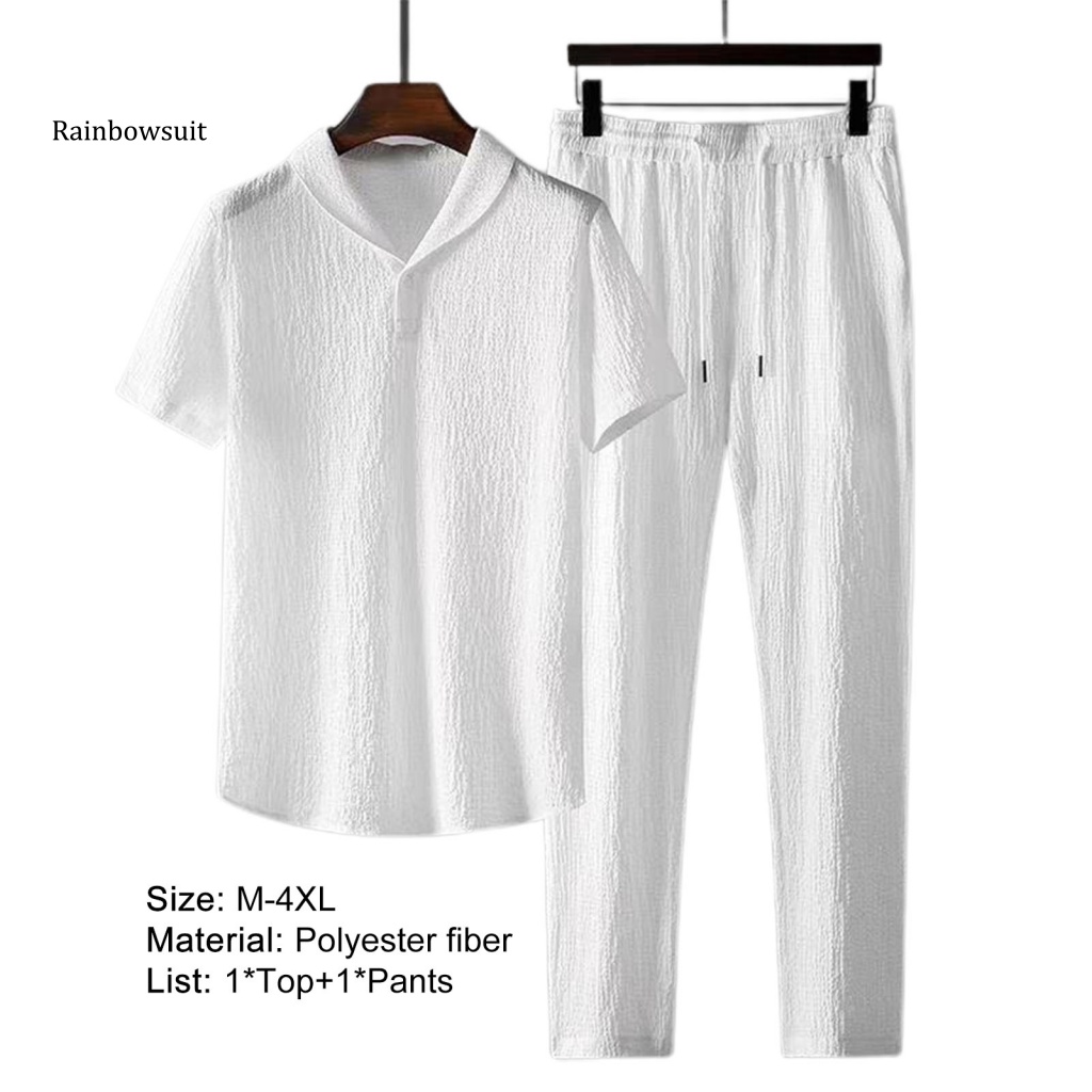 Bộ Trang Phục 2 Mảnh Gồm Áo Tay Ngắn Cổ Bẻ + Quần Dài Dây Rút Xếp Ly Co Giãn Thời Trang Cho Nam