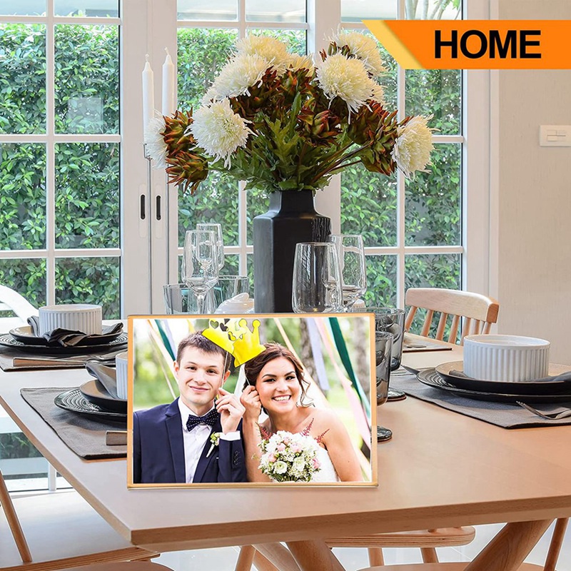 Bộ 12 Giá Đỡ Biển Số Xe Cưới Bằng Acrylic Hai Mặt Khung Màu Vàng Kích Thước 4X6Inch