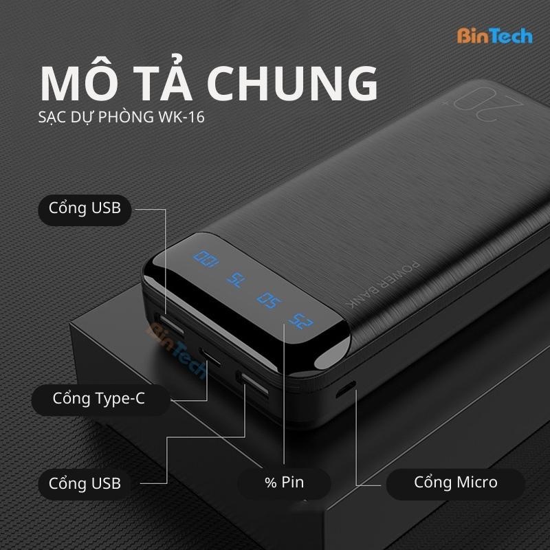 Pin Sạc Dự Phòng 20000mAh 2 Output USB & 2 Input Micro/Type-C - Hỗ Trợ Sạc Nhanh Techzone Mall