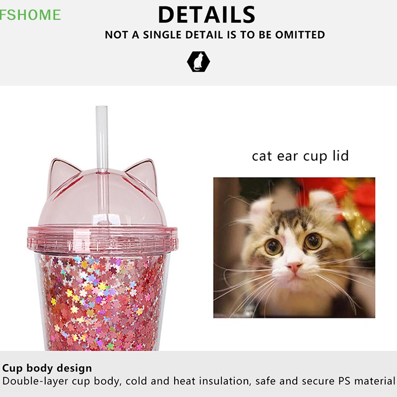 Fshome Cốc Đôi Cách Nhiệt Hai Lớp Có Nắp Và Ống Hút Ánh Kim Đơn Giản Dùng Khi Đi Mua Sắm Du Lịch Nóng Lạnh