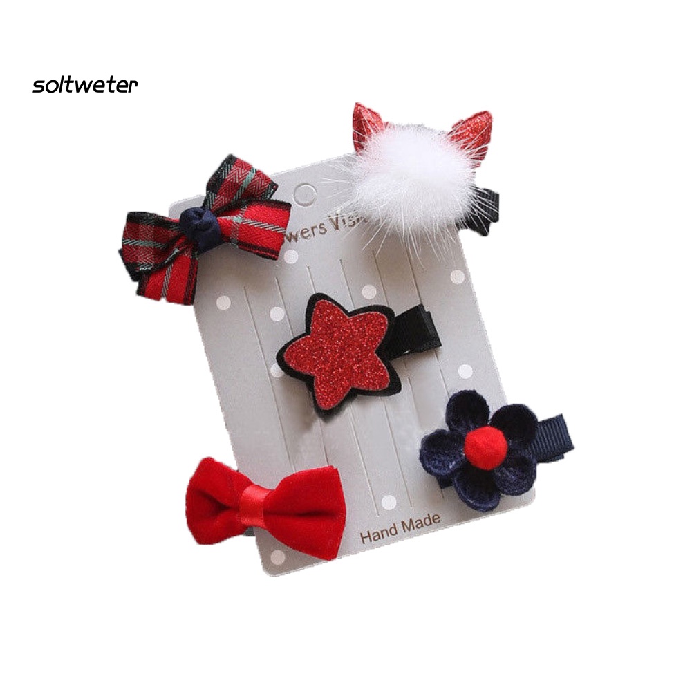 Bộ 5 Kẹp Tóc Nơ / Ngôi Sao / Hoa Đáng Yêu Cho Bé Gái