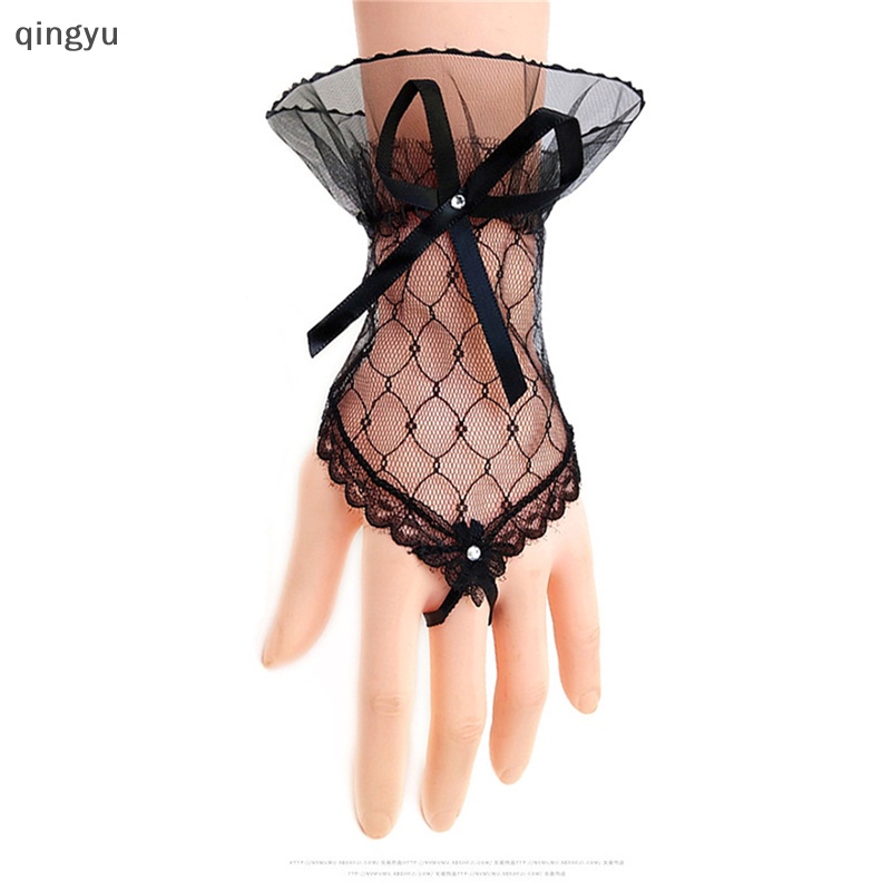 Găng Tay Hở Ngón Phối Ren Hoa Xuyên Thấu Phong Cách Vintage Mới