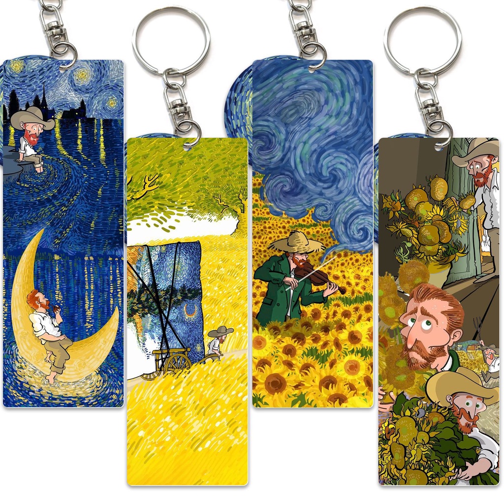 Móc Chìa Khóa Bằng PVC Họa Tiết Tranh Phong Cảnh Bầu Trời Đầy Sao Của Van Gogh