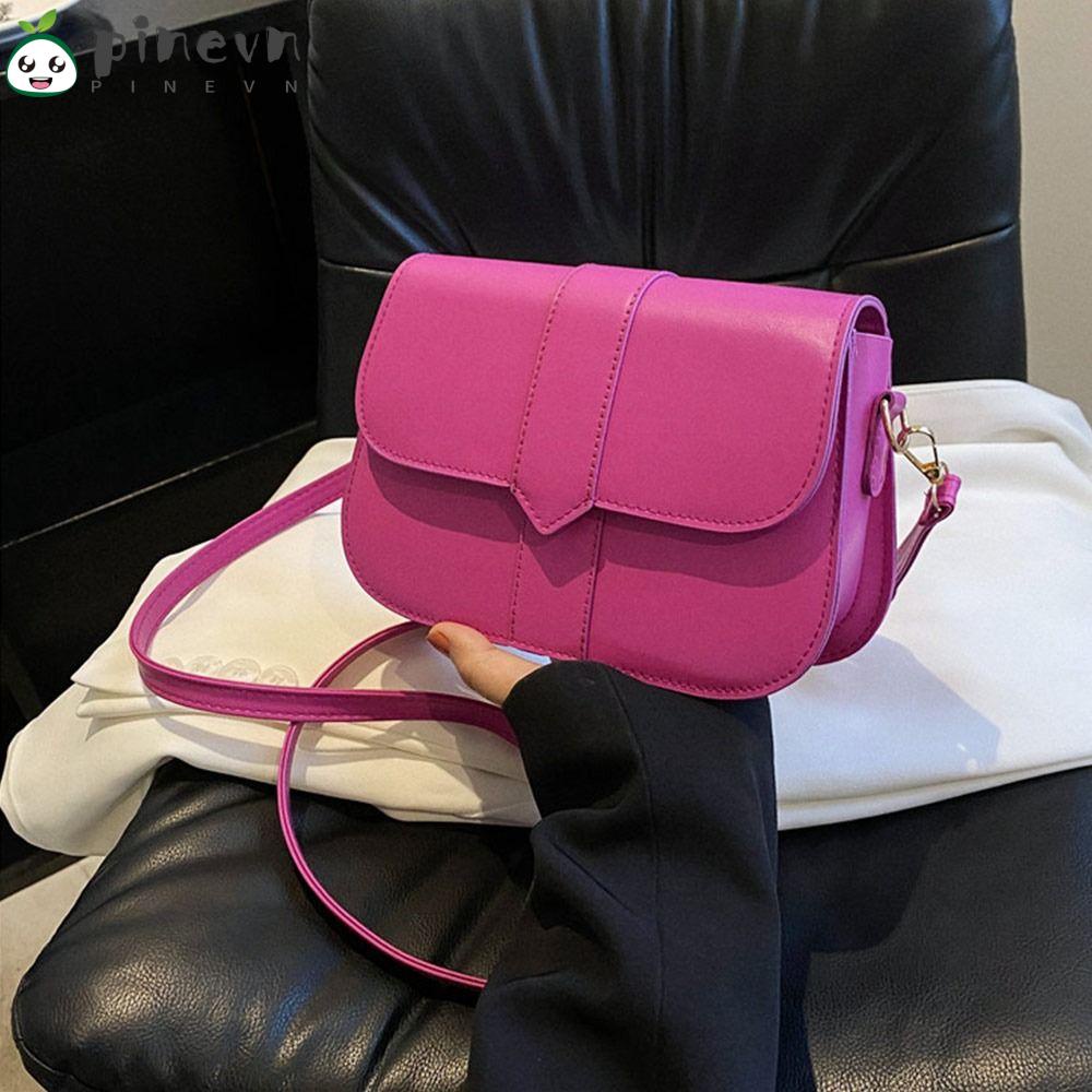 PINEVN Túi Đeo Chéo Da PU Dáng Vuông Nhỏ Màu Trơn Thời Trang Cho Bạn Gái