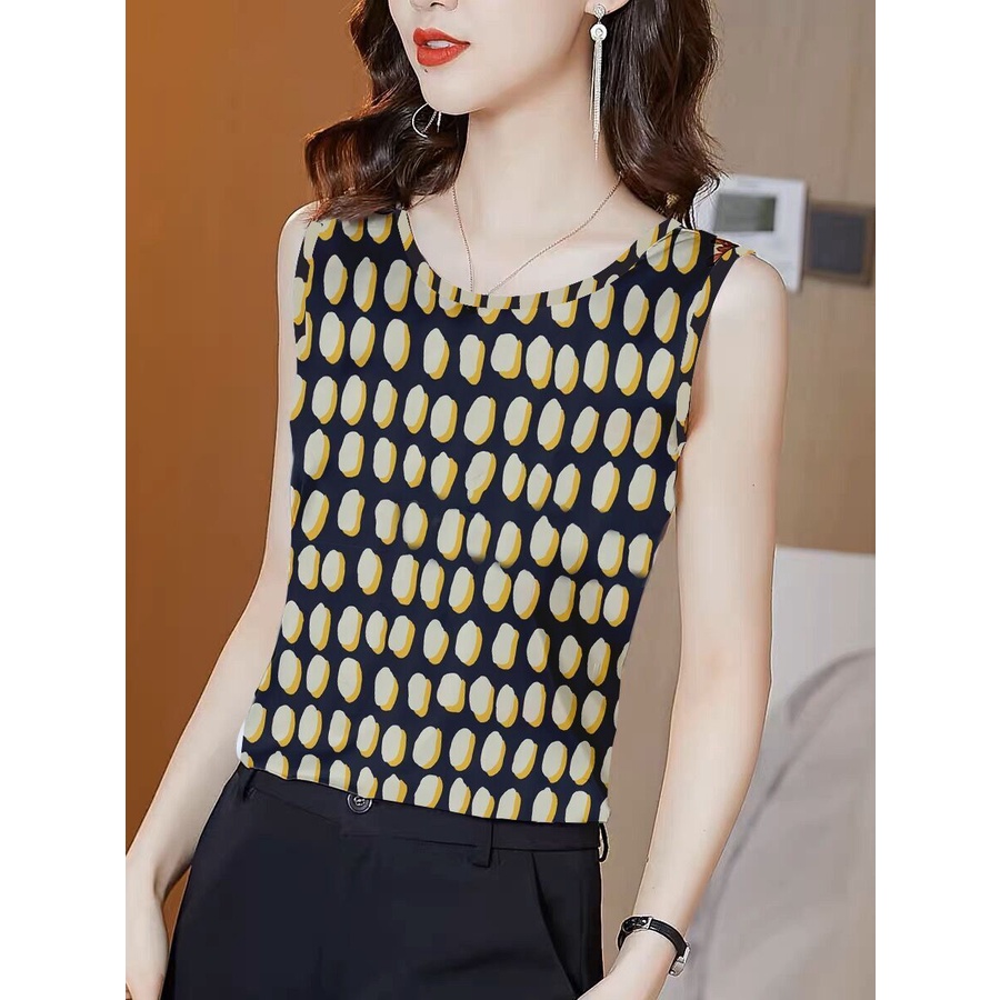 Áo Sát Nách Dáng Rộng Chất Lụa Lạnh In Họa Tiết Thời Trang Xuân Hè Cho Nữ