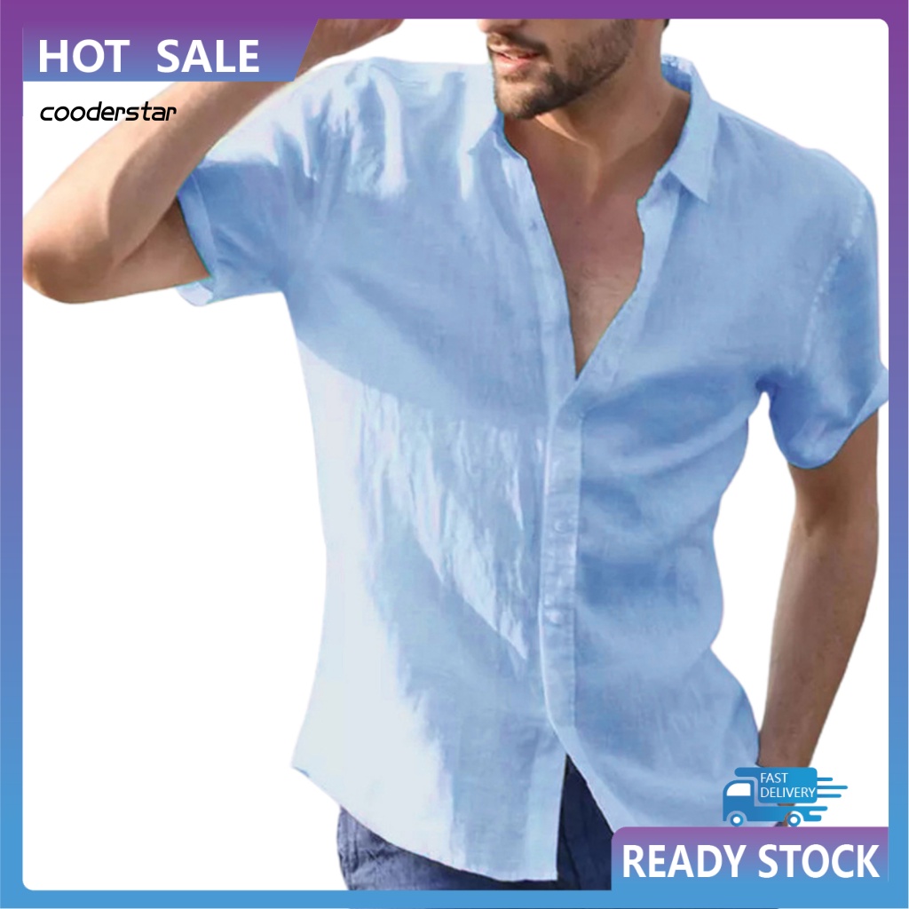 Áo Sơ Mi Tay Ngắn Cổ Bẻ Màu Sắc Trơn Thoáng Khí Thời Trang Đi Biển Cho Nam