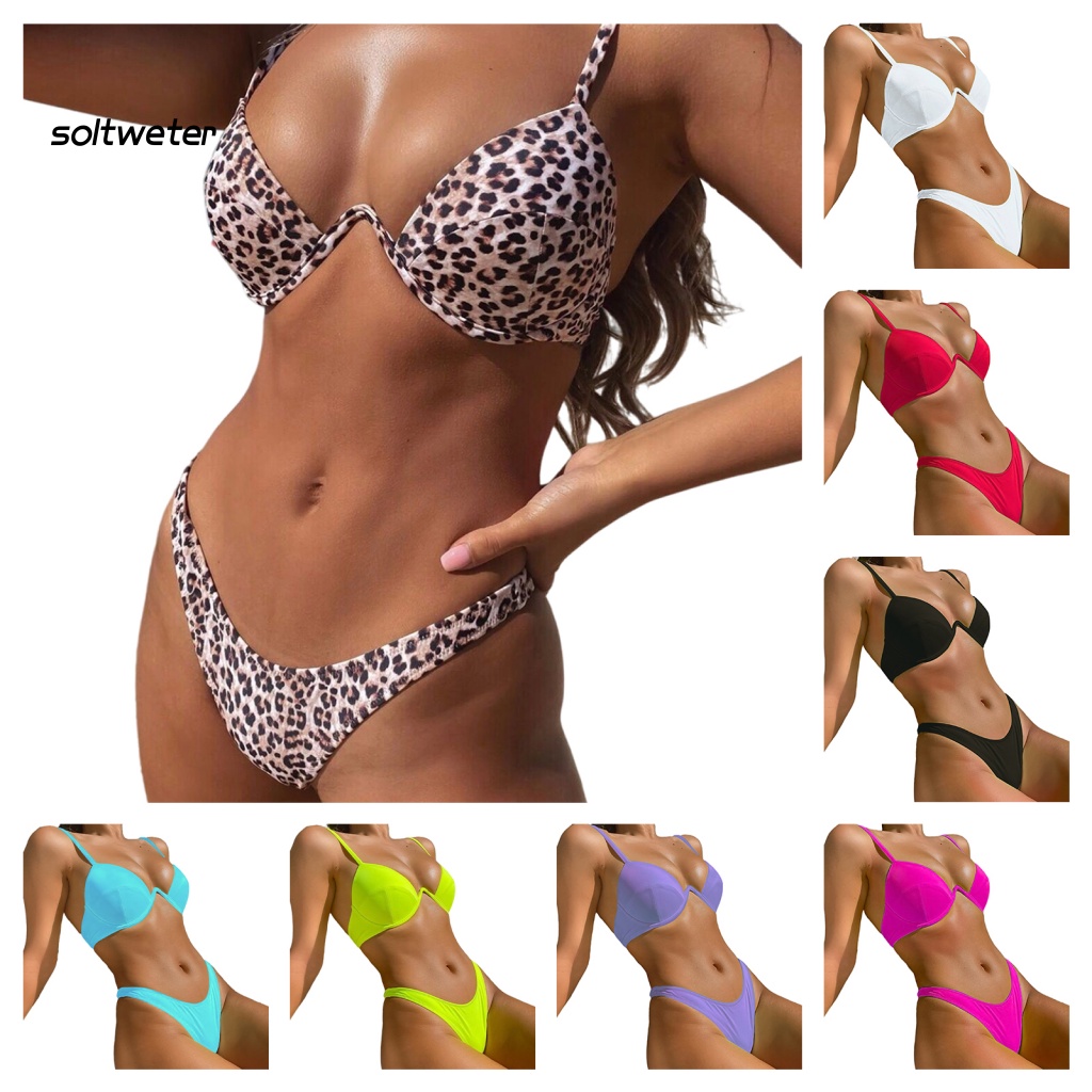 1 Bộ Đồ Bơi Bikini Bằng Polyester Siêu Mềm Chống Rách Có Đệm Mút Nâng Ngực Thời Trang Cho Bạn Gái