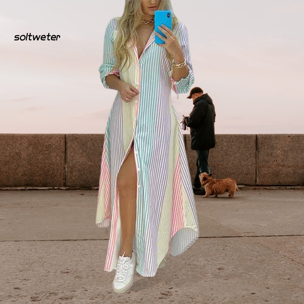 Đầm Sơ Mi Maxi Tay Dài Dáng Rộng In Họa Tiết Độc Đáo Thời Trang Xinh Xắn Cho Nữ