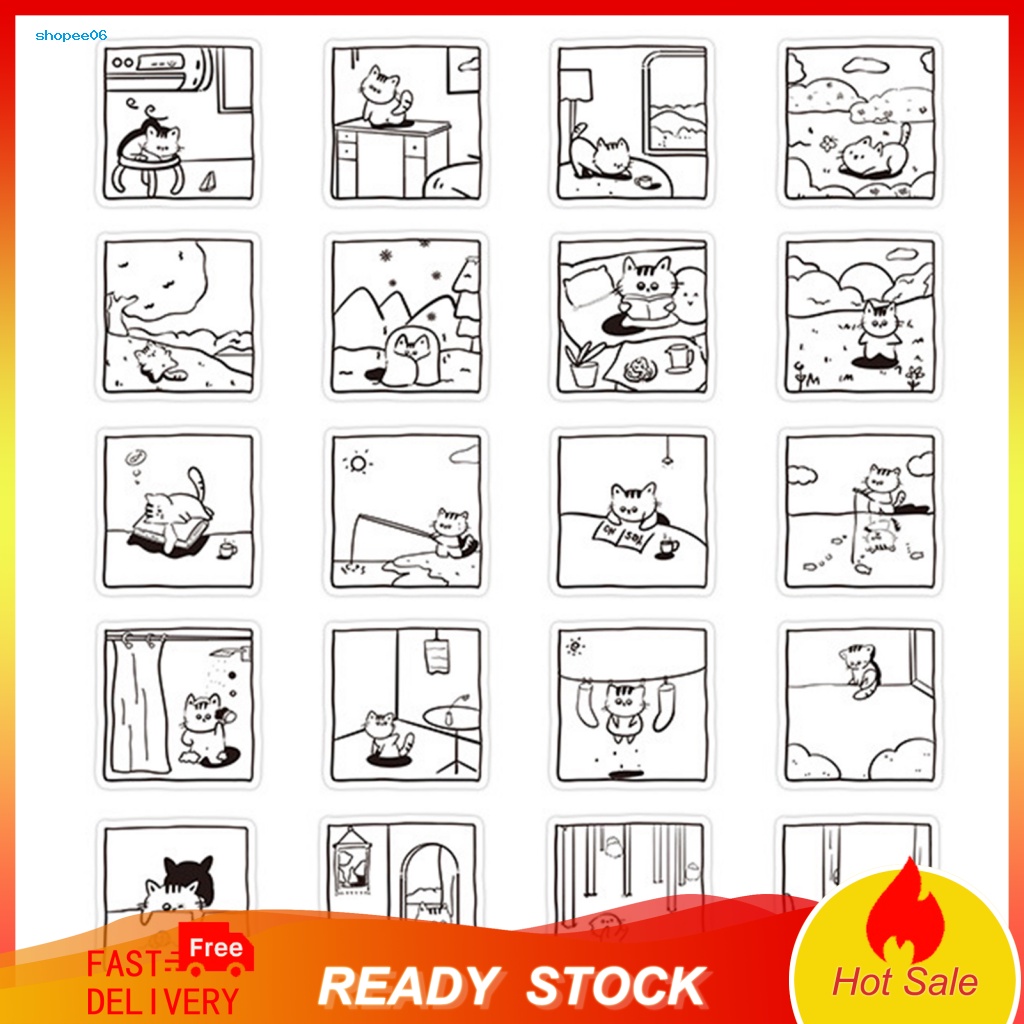 Bộ 60 Miếng Dán Hình Mèo Trắng Đen Tự Dính Không Phai Màu Có Thể Tháo Gỡ Dùng Trang Trí Điện Thoại