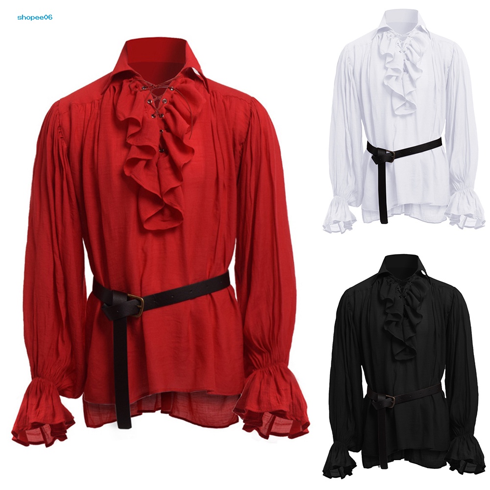 Áo Sơ Mi Tay Dài Cổ Đứng Màu Trơn Hóa Trang Thời Trung Cổ Cho Nam