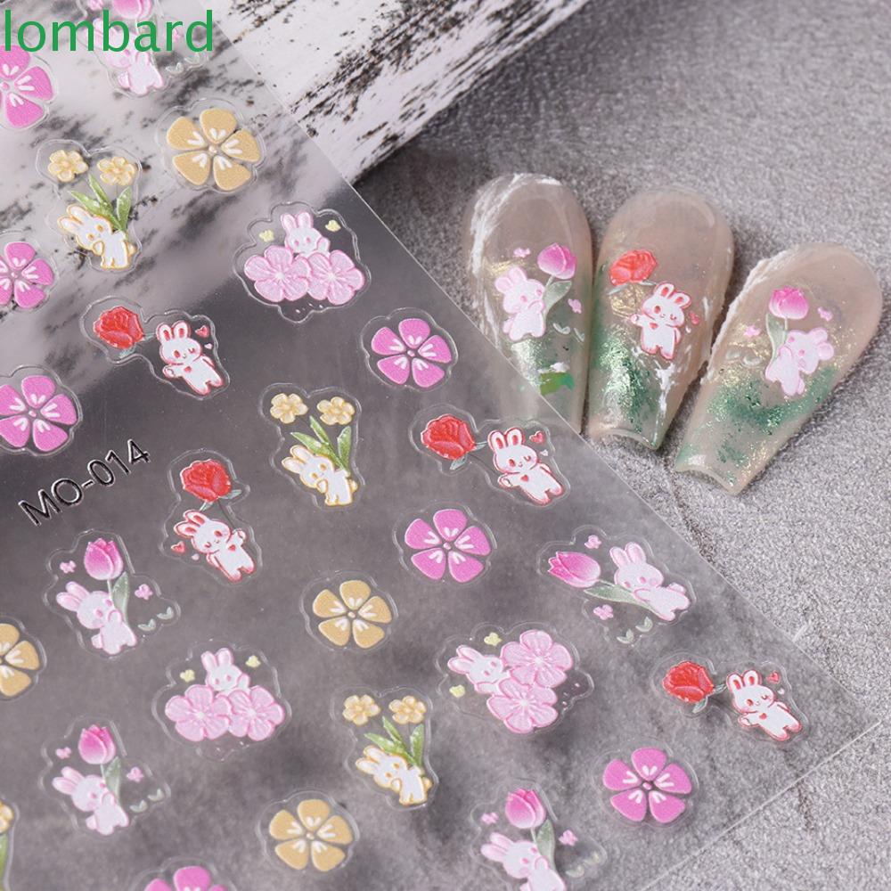 LOMBARD Miếng Dán Trang Trí Móng Tay Họa Tiết Hoa Tulip / Thỏ / Động Vật Dễ Thương Dành Cho Nữ