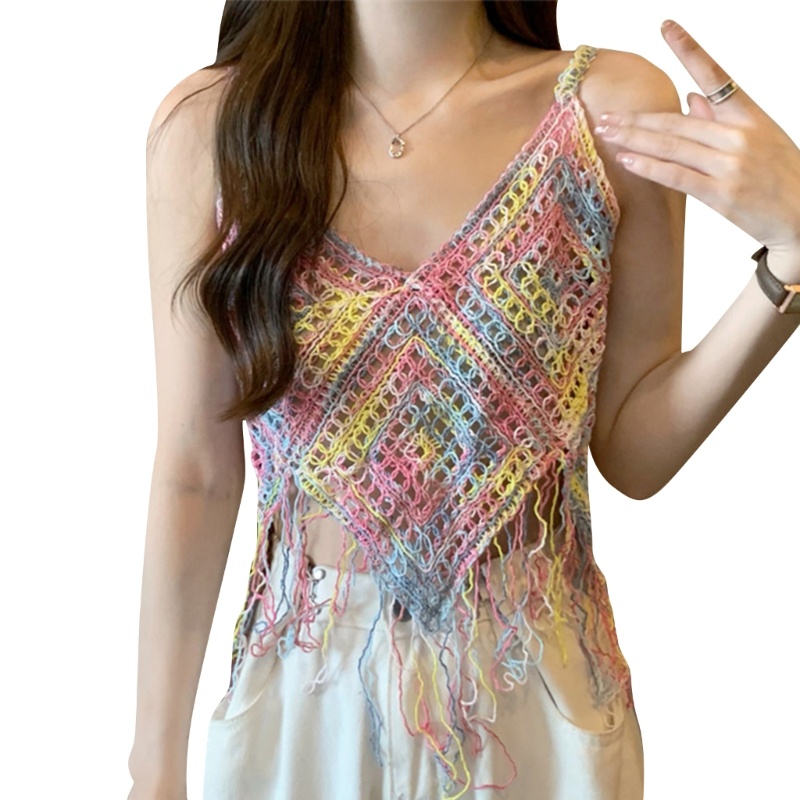 Áo Croptop Hai Dây Dệt Kim Không Tay Cổ Chữ V Thêu Họa Tiết Thời Trang Mùa Hè Dành Cho Nữ