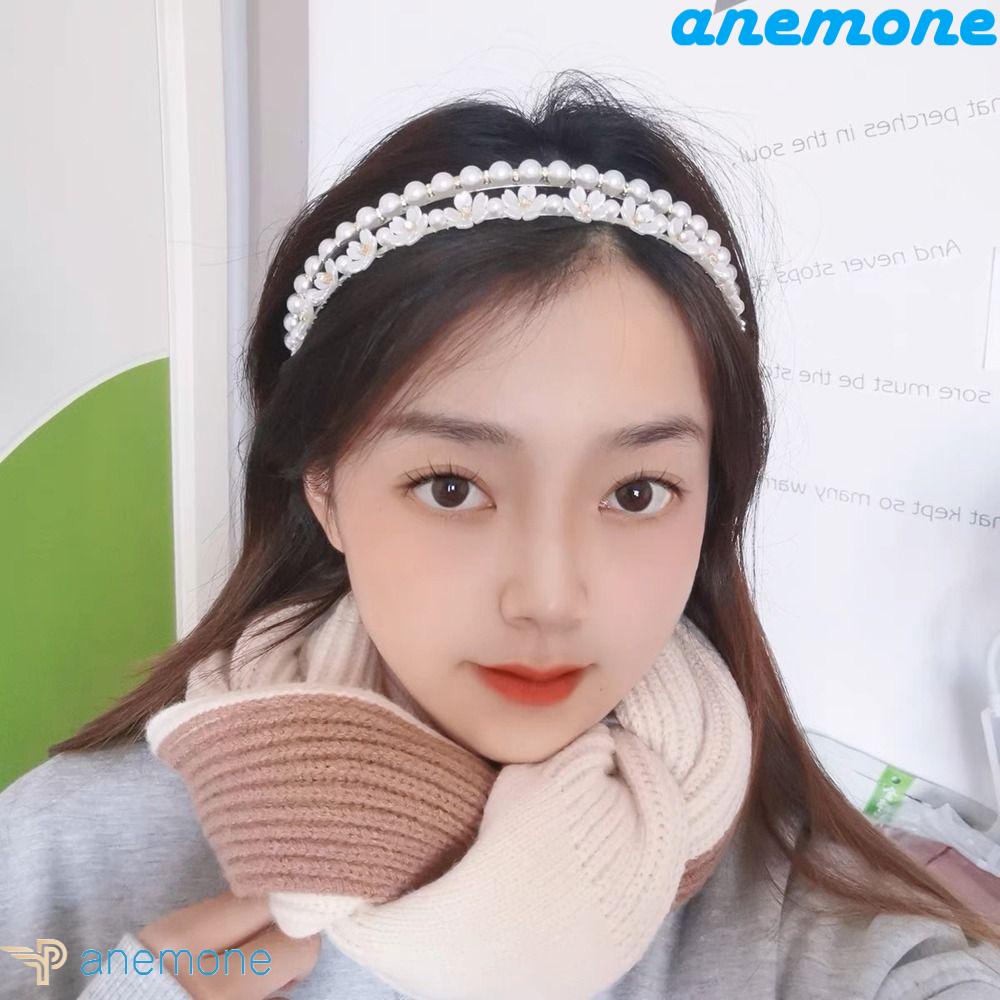 ANEMONE Băng Đô Cài Tóc Hai Lớp Đính Hoa Ngọc Trai Chống Trượt Phong Cách Hàn Quốc Mới Cho Cô Dâu