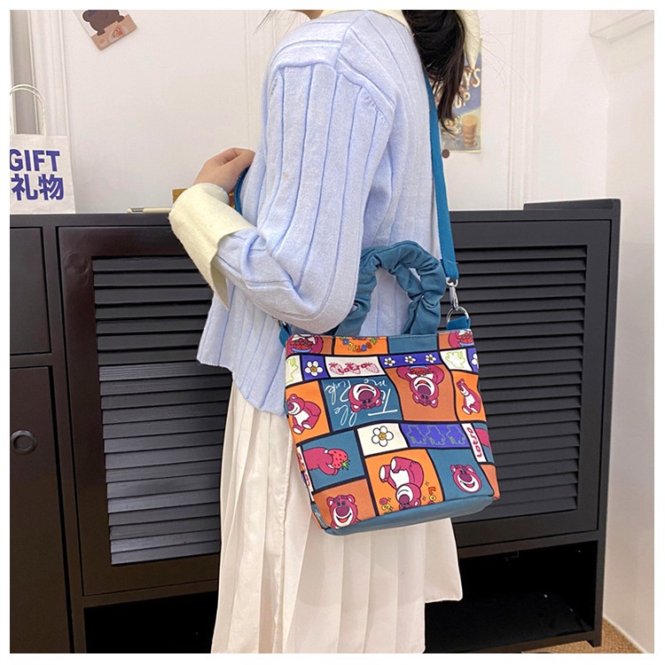 CHIC JOY Túi Canvas Đeo Chéo In Hình Hoạt Hình Dễ Thương Phong Cách Hàn Quốc Cho Nữ