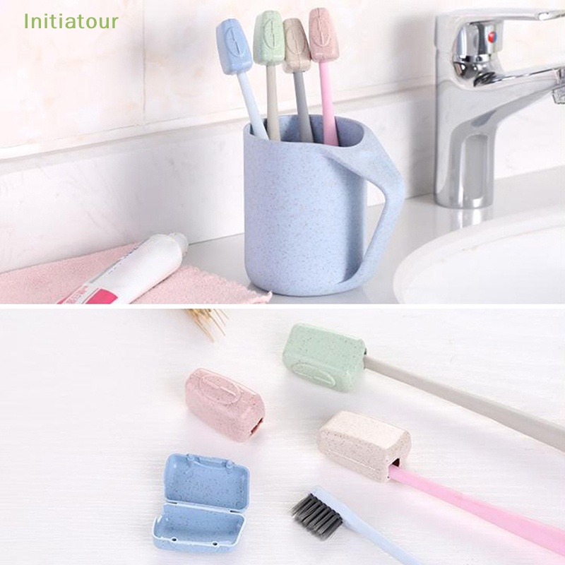 Bộ 4 Giá Đỡ Bàn Chải Đánh Răng Mini Có Nắp Đậy Tiện Dụng Mang Theo Du Lịch / Dã Ngoại