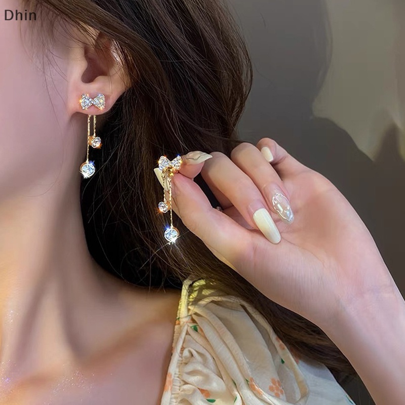 [Dhin] S925 silver needle Temperament Tassel Long Trendy Fashion Design Full of Rhinestone Earrings Party Jewelry Exquisite Gifts COD