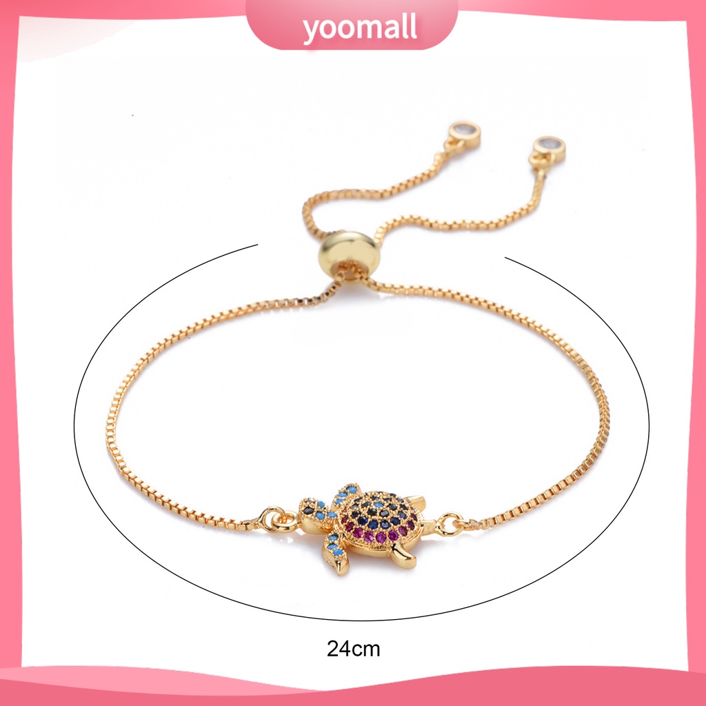 [YM] Vòng Tay Rùa Biển Đính Đá Nhiều Màu Sắc Lấp Lánh Có Thể Điều Chỉnh Trang Sức Hình Học Cho Nữ