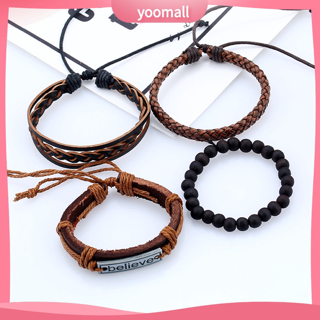 Set 4 Vòng Tay Giả Da Thời Trang Cho Nam