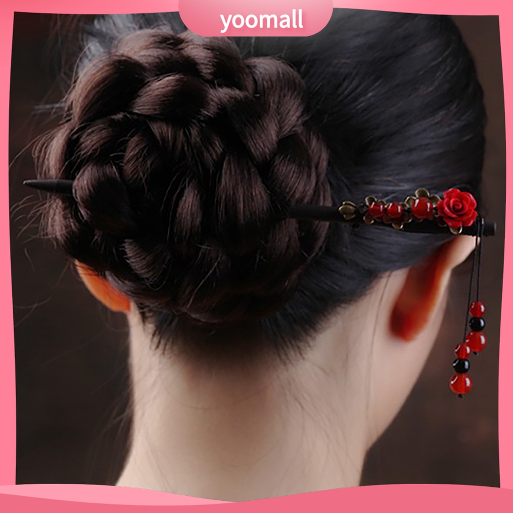 Trâm Cài Tóc Bằng Gỗ Đính Tua Rua Phong Cách Trung Hoa Cổ Điển