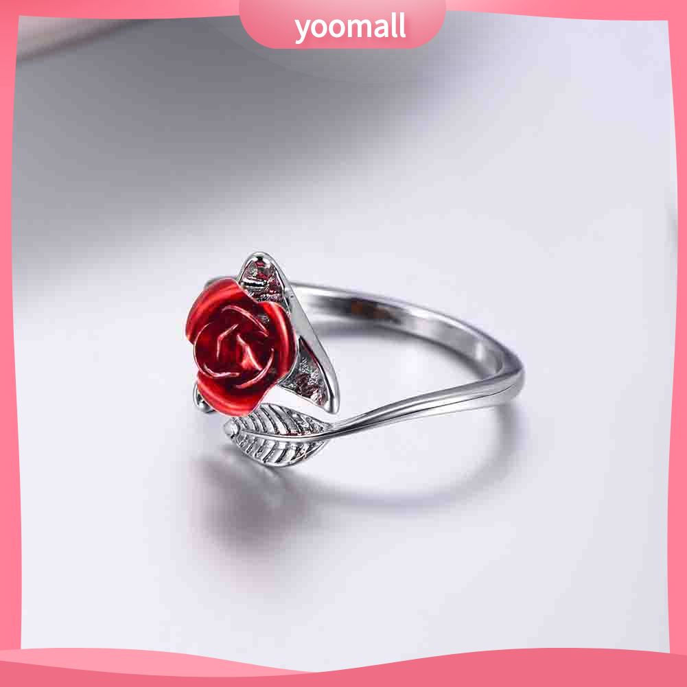 Nhẫn Đính Hôn Mở Hình Hoa Hồng Có Thể Điều Chỉnh Kích Cỡ Dành Cho Nữ