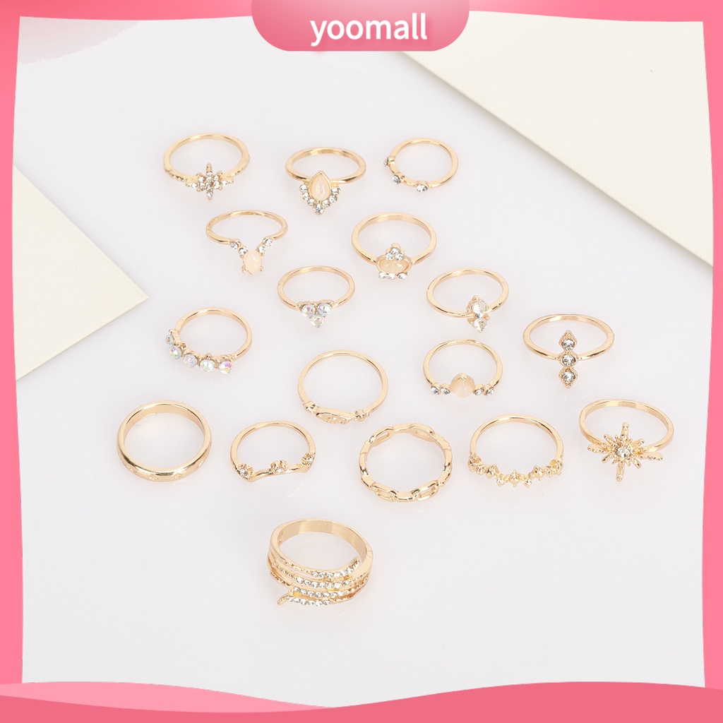Bộ 17 Nhẫn Đính Đá Nhân Tạo Phong Cách Bohemian Thời Trang Dành Cho Nữ