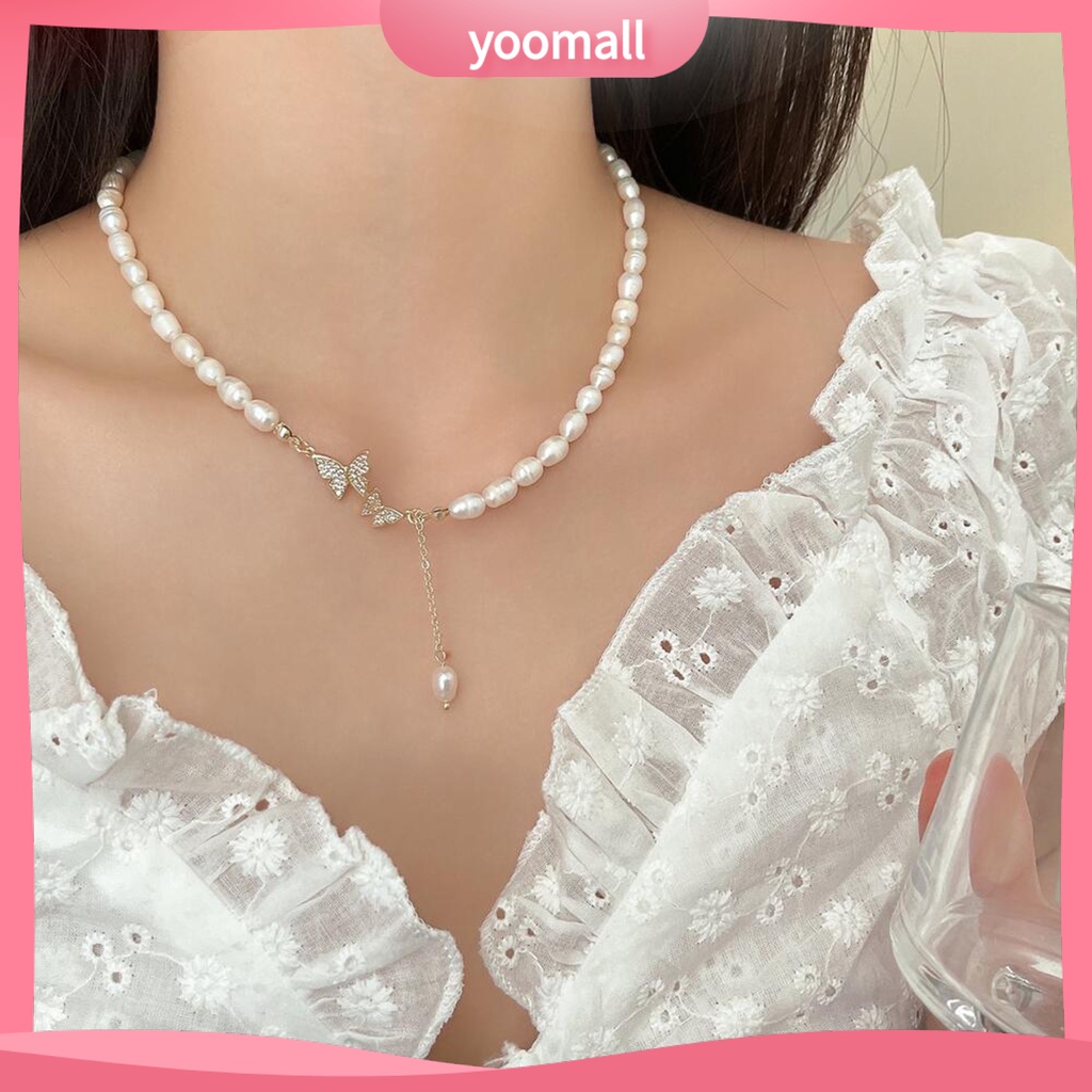 Vòng cổ Mặt Hình Bướm Đính Ngọc Trai Nhân Tạo Cao Cấp Thời Trang Dành Cho Nữ