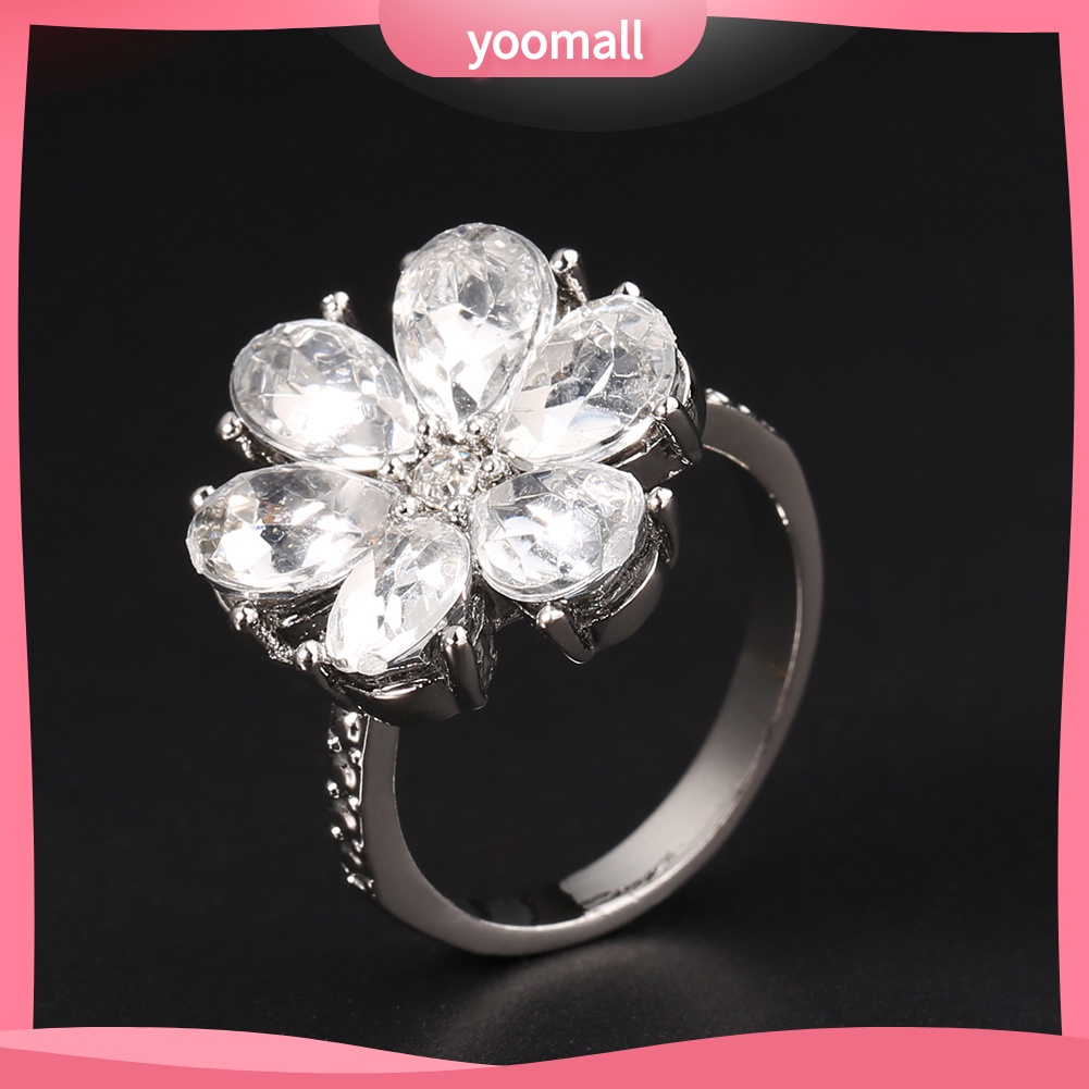 Nhẫn Đính Hôn Mặt Hoa Đính Đá Zircon Thời Trang Dành Cho Nữ