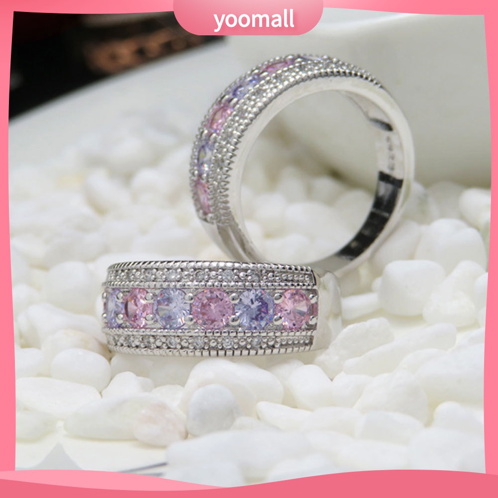 Nhẫn Đính Hôn Đính Đá Zircon Nhiều Màu Sắc Dành Cho Cô Dâu