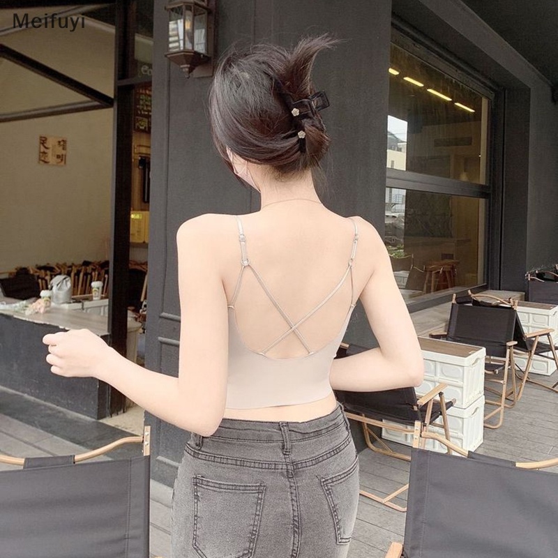 [Meifuyi] Women Camisole With Breast Pad Summer Solid Color Sexy Sleeveless Backless Slim Top COD