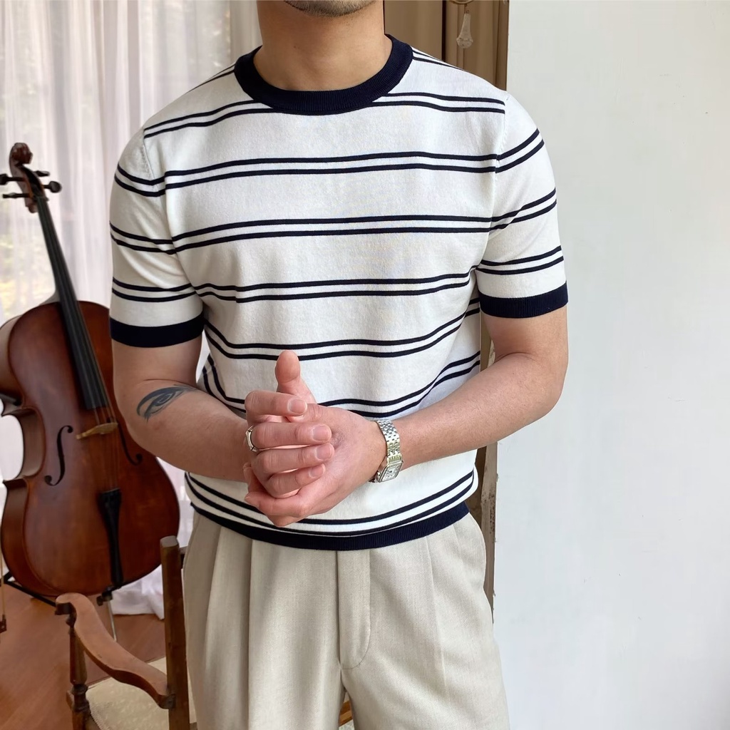 Ông Mr. Mr. Mr. Mr Áo Thun Ngắn Tay Cổ Tròn Họa Tiết Sọc Ngang Thời Trang Dành Cho Nữ