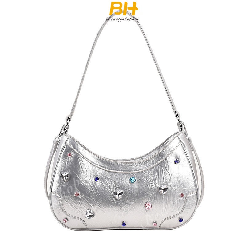 Túi Xách Nữ Chất Liệu Da Phối Nhung Màu Đen Họa Tiết Kim Cương Phong Cách Vintage