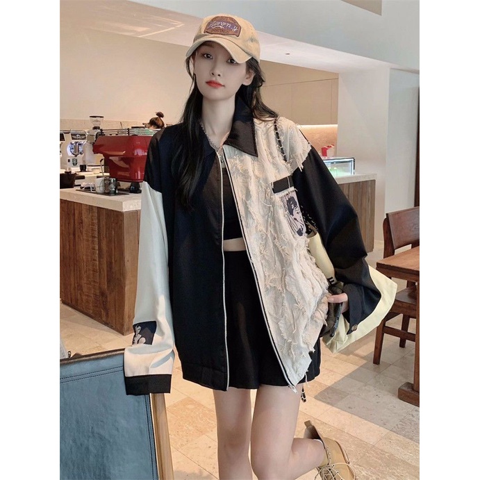 Áo Khoác Bóng Chày Cao Cấp Màu Sắc Tương Phản Phong Cách Hàn Quốc Thời Trang Xuân Thu Cho Nữ