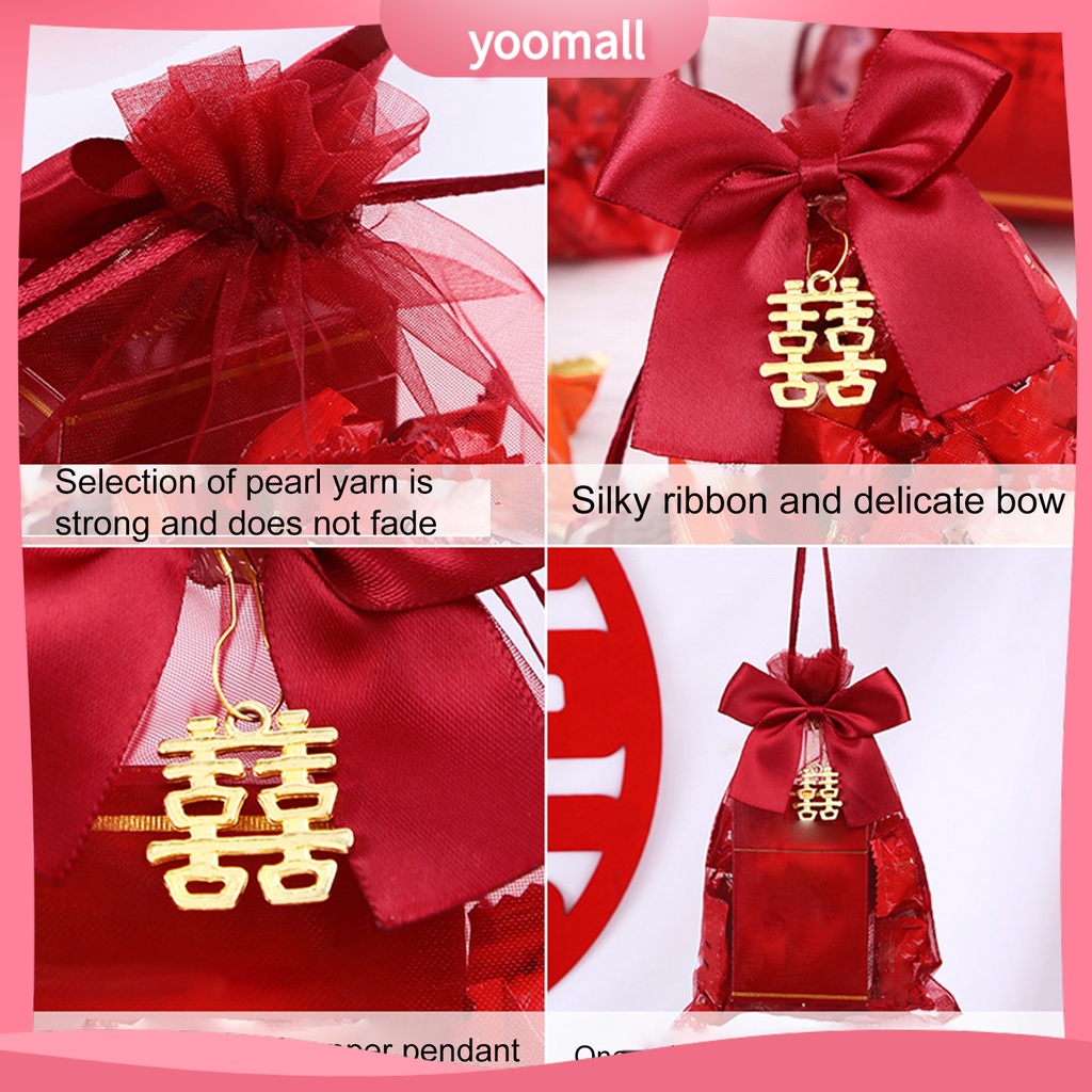 [YM] Set 10 Túi Dây Rút Đựng Quà Cưới Màu Đỏ Phong Cách Trung Hoa Dễ Mang Theo
