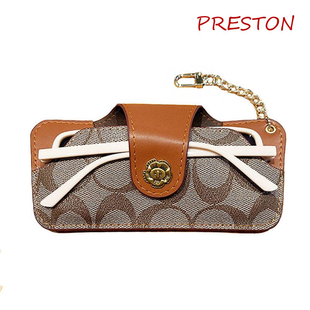 PRESTON Hộp Đựng Bảo Vệ Mắt Kính Bằng Da PU Có Móc Khóa Tiện Dụng Cho Nữ Ốp