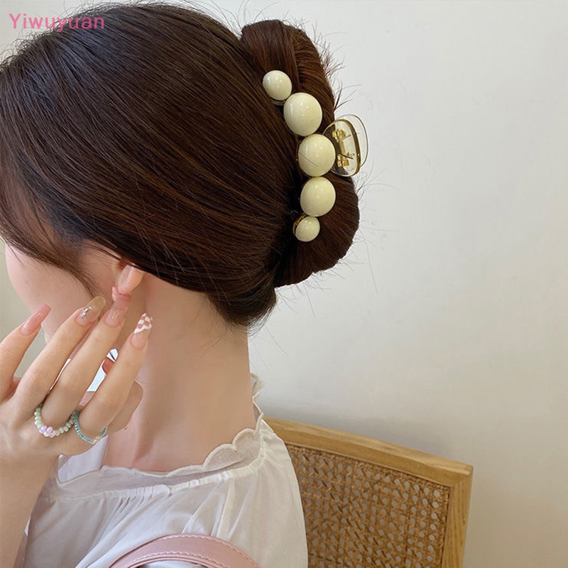 Kẹp Tóc Càng Cua / Cá Mập Bằng Acrylic Đính Ngọc Trai Dễ Thương Phong Cách Hàn Quốc Cho Nữ